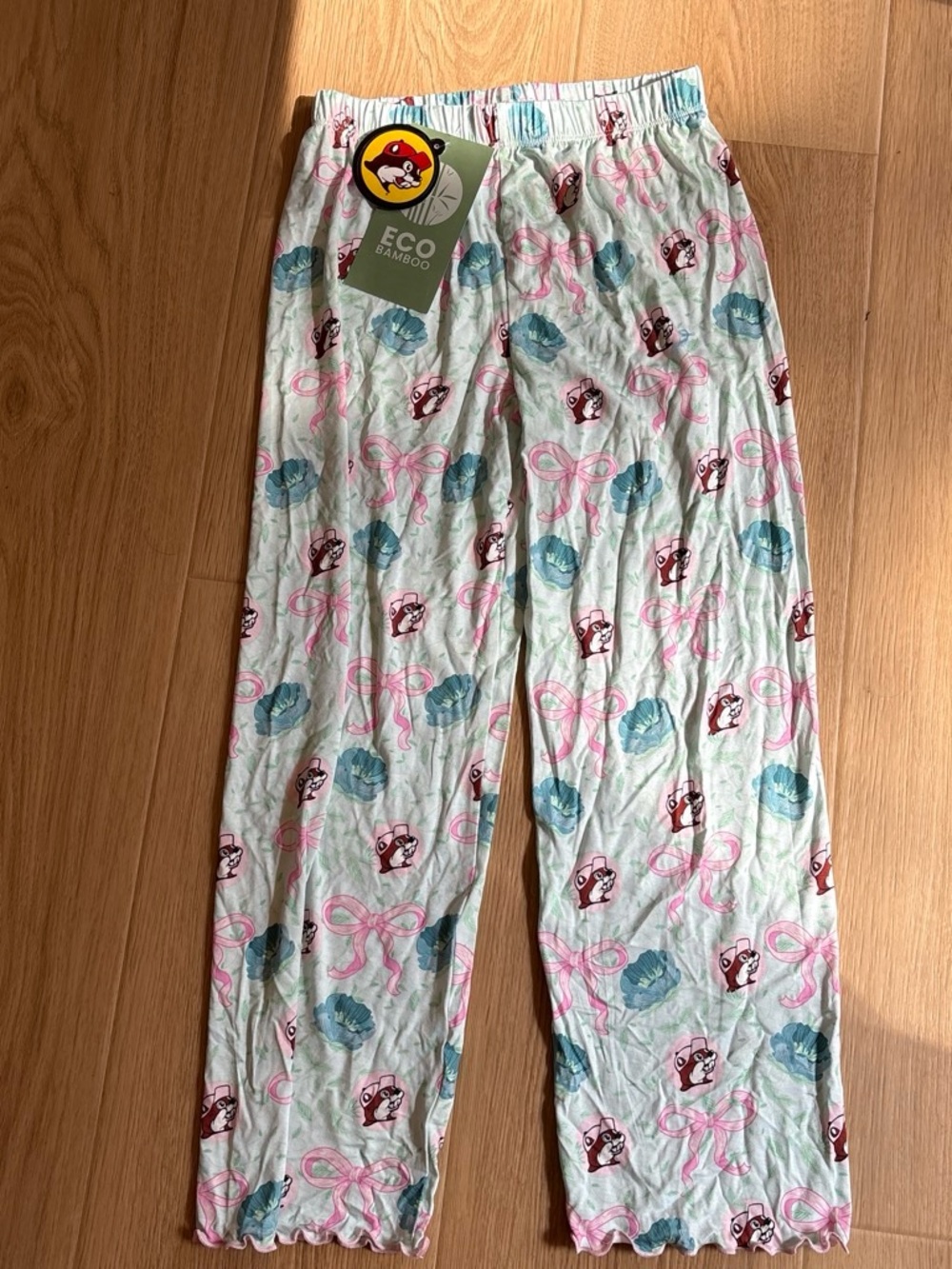 Buc-ee’s ECO BAMBOO Mint Green Kids Pajama Pants with Pink Bows & Teal Flowers